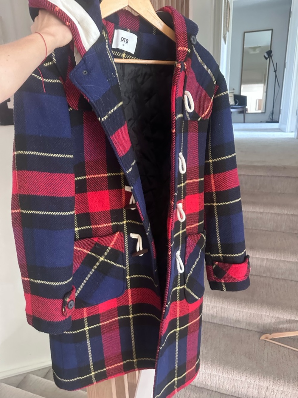 Plaid Toggle Coat in Navy & Red